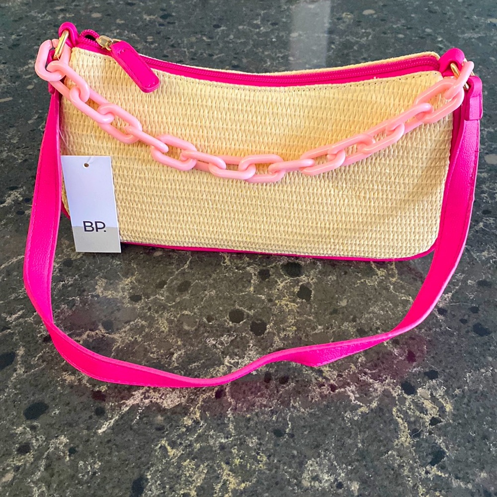 Natural Woven Pink Acrylic Chain Handbag - New With Tags